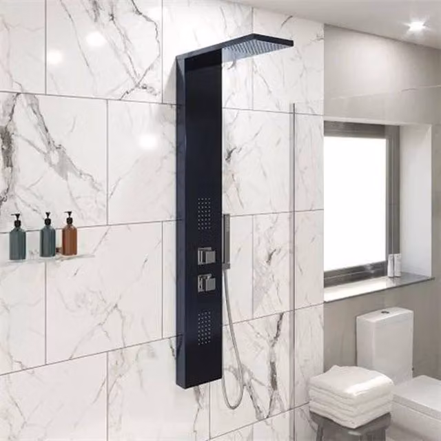 SPETLEK Square Shower Tower Panel with Handset and 2 Body Jets in Matt Black – 1