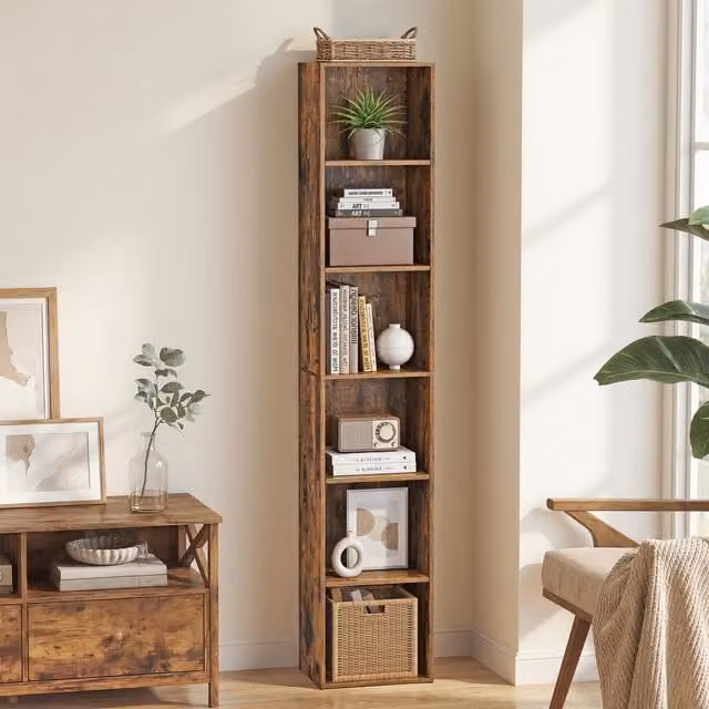 VASAGLE 6-Tier Industrial Book Shelf in Brown, H: 160.7 cm, W: 30.2 cm, D: 24.0 cm