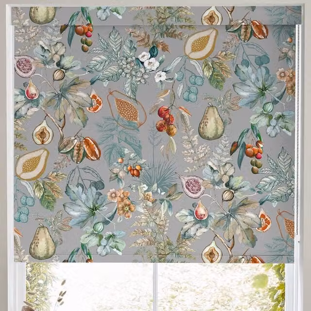 Rosales Made to Measure Blackout Roller Blind in Stone Multicolour Floral Design