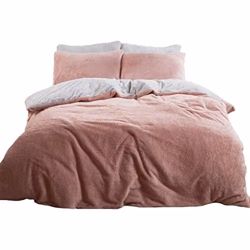 Brentfords Reversible Teddy Fleece Duvet Cover and Pillowcase Set, Pink, Grey and Silver, Superking – 1