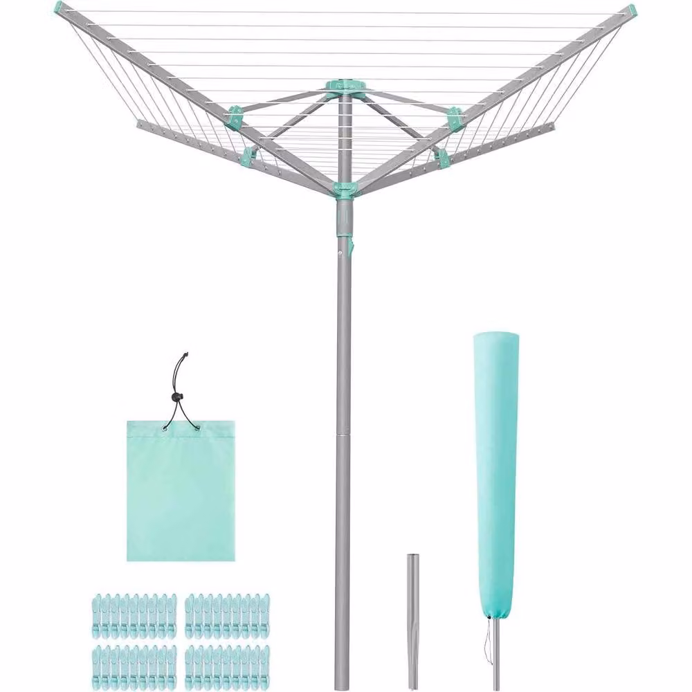 The Bazaarist Foldable Rotary Washing Line with Cover, Silver, H 195 cm x W 182 cm – 2