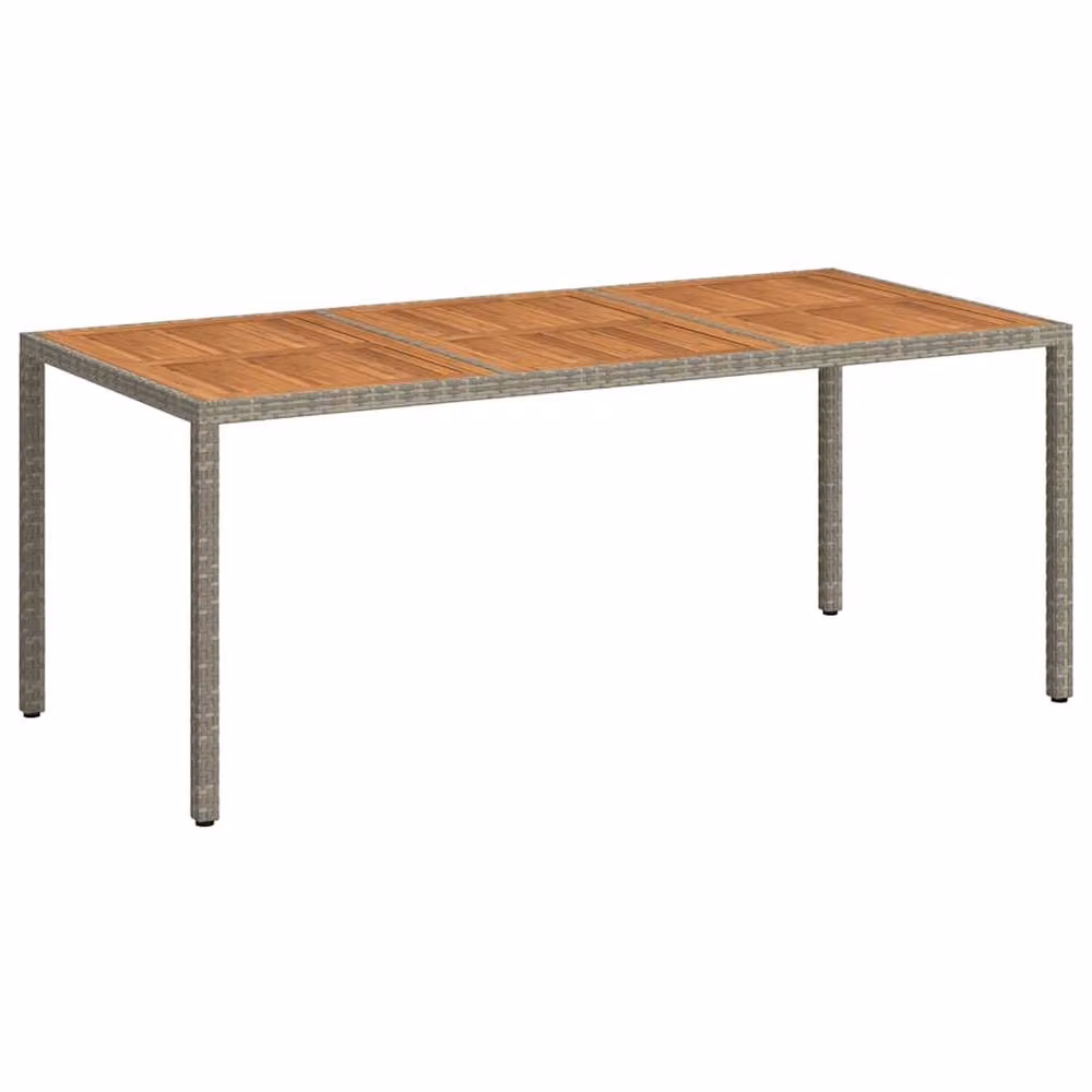 Berkfield Home Extendable Rectangular Garden Table in Grey Poly Rattan and Acacia Wood, W/D/H: 190 x 90 x 75 cm – 2