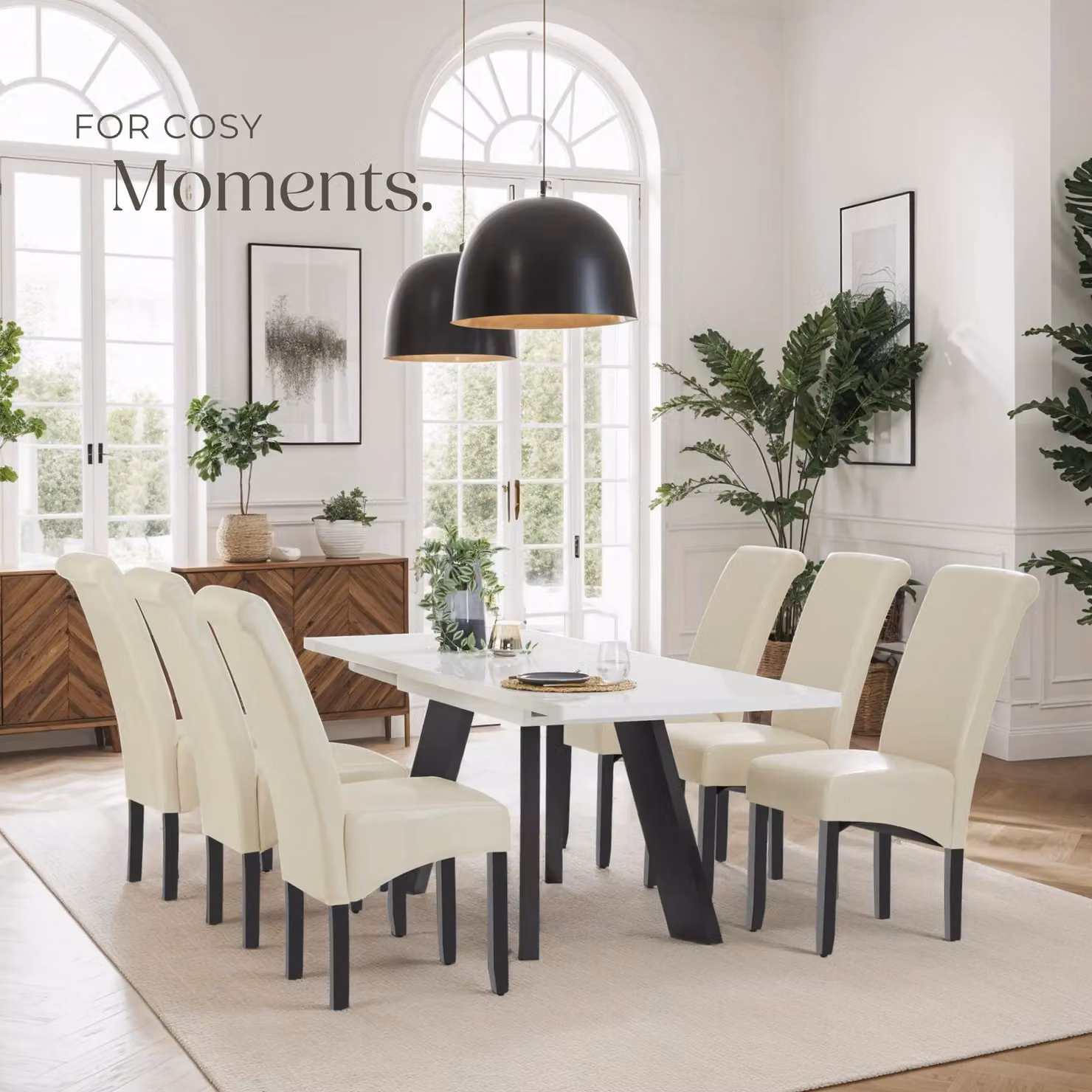 tectake Set of 2 Modern Dining Chairs in Beige Synthetic Leather and Wood – 4