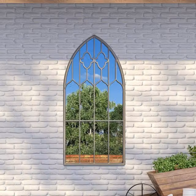 MirrorOutlet Country Arch Large Rustic Garden Wall Mirror, Stone, W: 140 cm, H: 75 cm