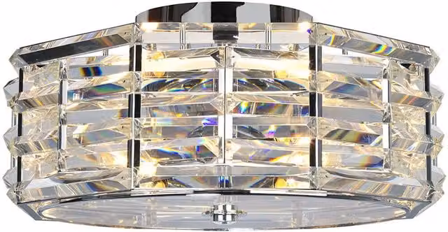 Loops 4 Bulb Flush Ceiling Light in Silver with Crystal and Glass Details, E27 60W LED Compatible