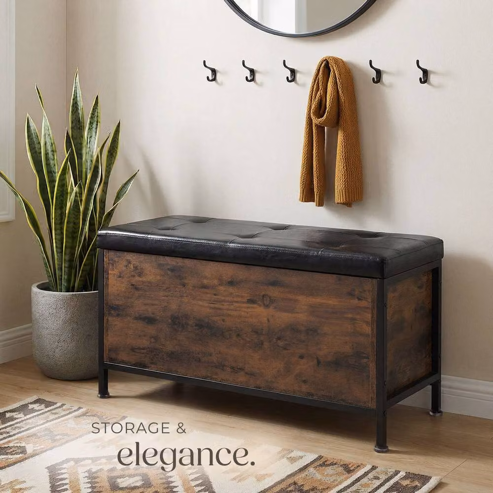 tectake Calico Storage Bench in Dark Brown with Synthetic Leather and Industrial Wood and Metal Design – 7