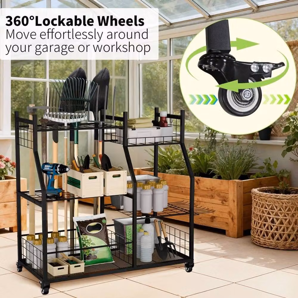 Kelvenix Garden Tool Organizer Tool Tower Rack in Black, W/D/H: 92 x 40 x 95 cm – 4