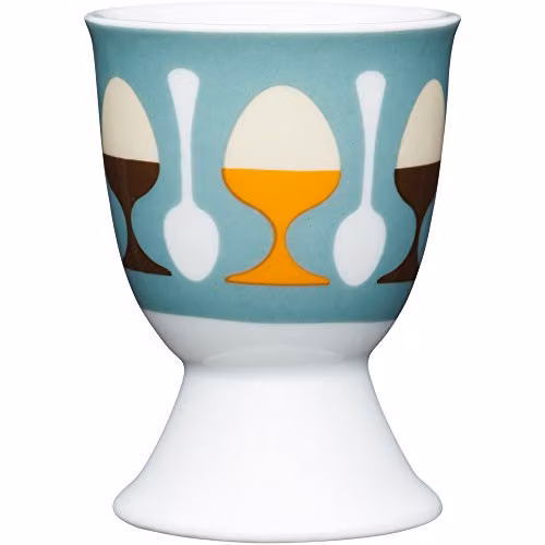 Kitchen Craft Retro Eggs Design Porcelain Egg Cup, Blue, W: 9 cm, D: 12 cm, H: 16 cm – 1