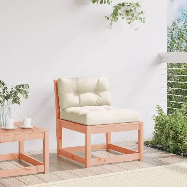 Berkfield Home Garden Sofa with Cushions in Brown Solid Douglas Wood H: 78.0 cm, W: 120 cm, D: 63.5 cm
