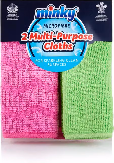 Minky Pack of 2 Multipurpose Microfibre Cloths in Pink and Green