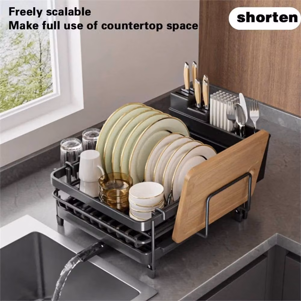 Nordara Extendable Dish Drainer Rack and Sink Bowl Plate Holder in Black – 6