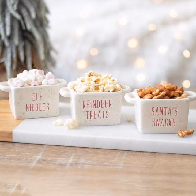 Gloriously Good Set of 3 White Ceramic Christmas Snack Bowls