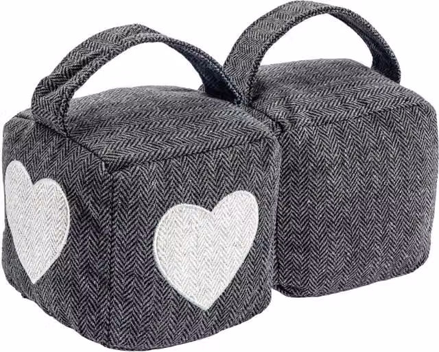 Nicola Spring Mismatched Herringbone Door Stop Set, Grey, W/D/H: 16 x 16 x 16 cm