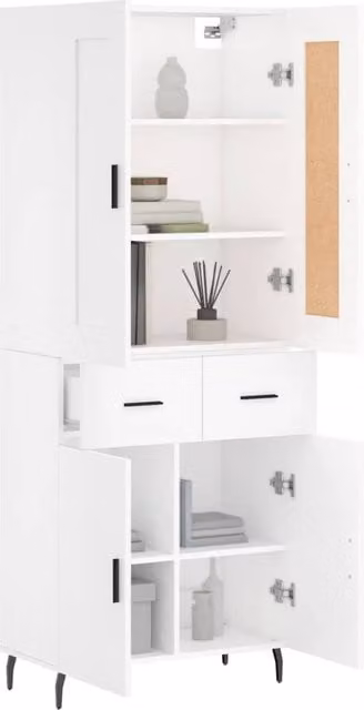 Berkfield Home Modern White Highboard with Hinged Doors and Internal Shelves, W/D/H: 69.5 x 34 x 180 cm