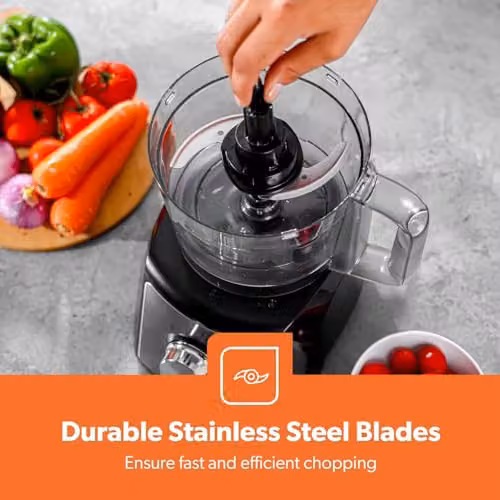 Geepas 3-Tier Food Steamer and Compact Food Processor Combo Set in Silver, Black and Transparent with 12L Capacity, 1200W Power and 1.5L Mixing Bowl – 2