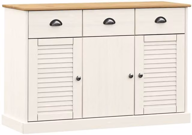 Berkfield Home VIGO Sideboard with Drawers in White Solid Pine Wood, W/D/H: 113 x 40 x 75 cm