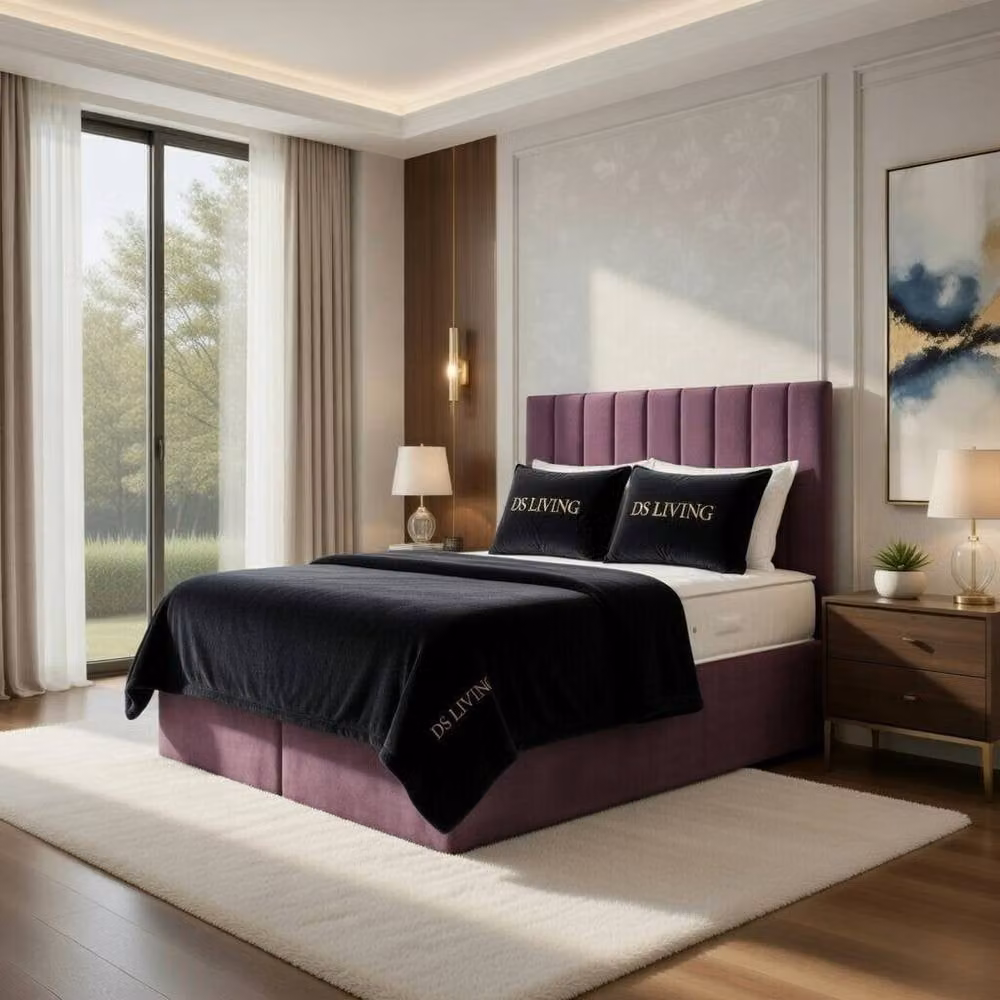 DS Living Aria Pink Velvet Upholstered Ottoman Bed with Lift Up Base, W/D/H: 180 x 200 cm – 3