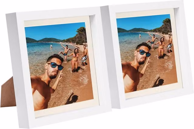 Nicola Spring Pack of 2 White 3D Box Photo Frames with Ivory Mounts, W/H: 20.32 x 20.32 cm – 1
