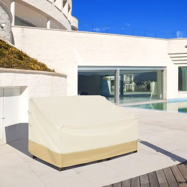 Outsunny Waterproof Oxford Cloth Furniture Cover for 3 Seater Rattan Bench, Beige and Brown, W: 152 cm, D: 87 cm, H: 58-79 cm – 3