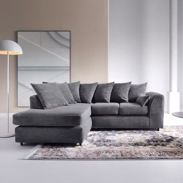 Abakus Direct Jumbo Cord Chenille Left-Hand Corner Sofa in Grey