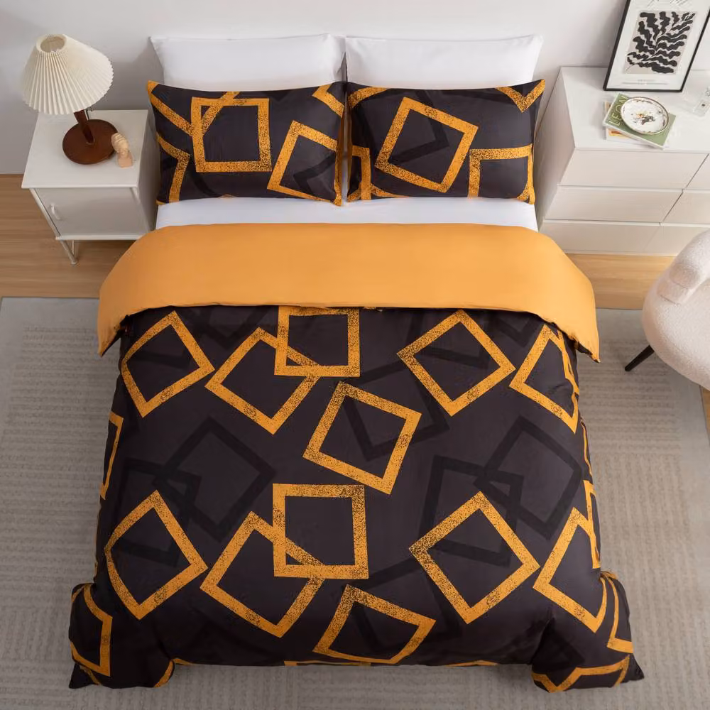 Pamposh Luxury Reversible Microfibre Duvet Cover Set in Black, Grey and Gold, Size: 180 x 200 cm – 3