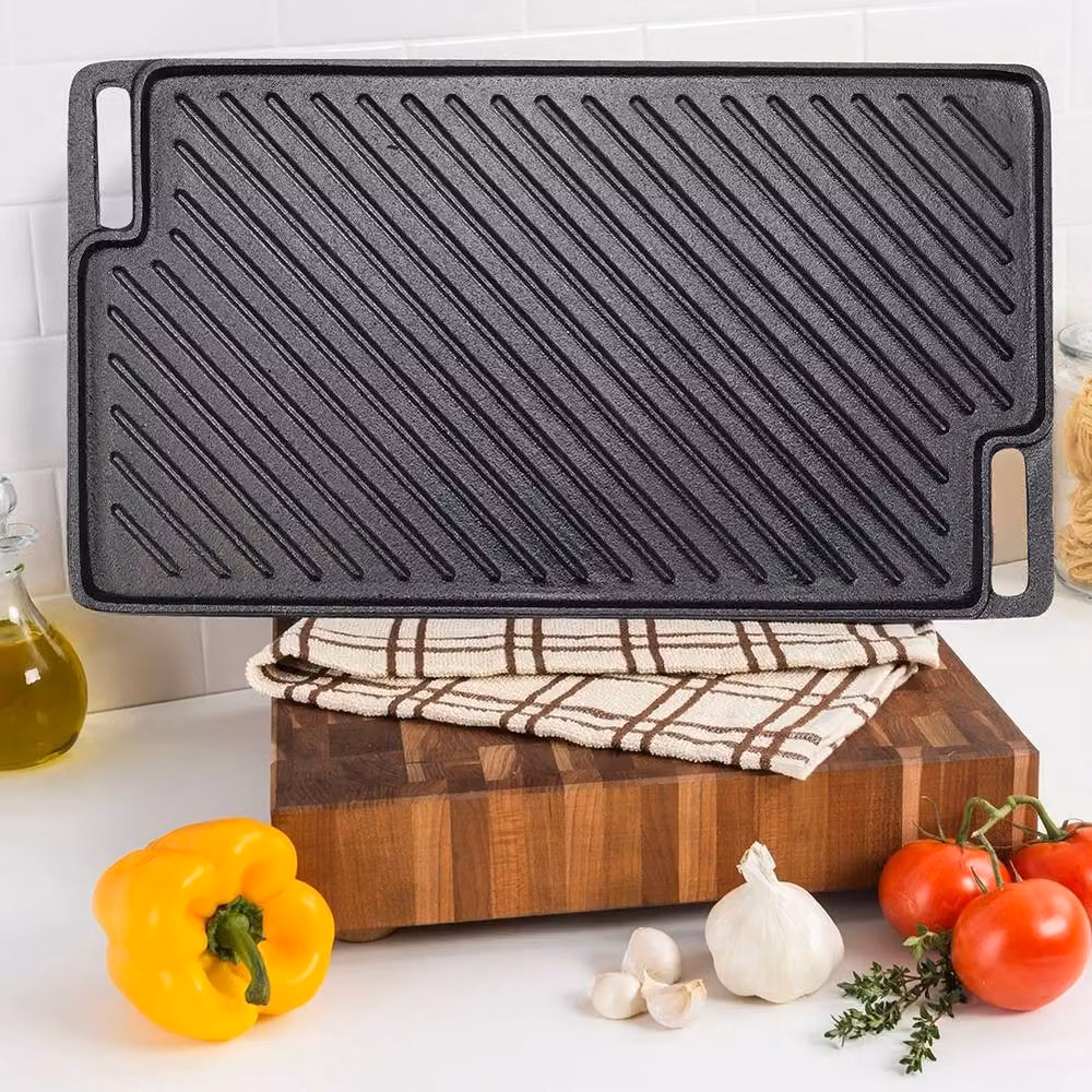 Living and Home Cast Iron Reversible Griddle Pan and 2-Side Grilling Plate with 2 Handles, Black – 2