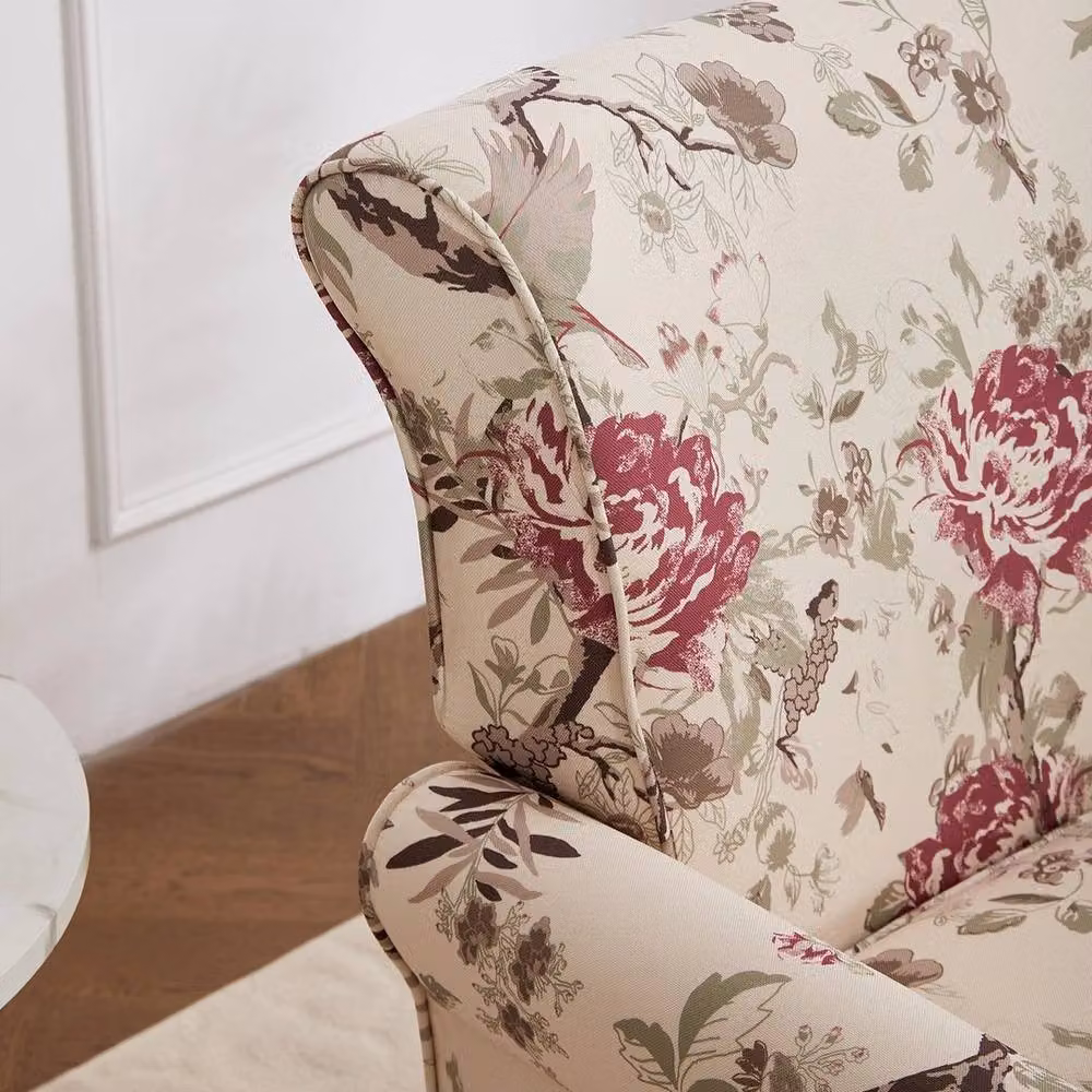 FORGEVIO Beige Velvet Upholstered Wingback Armchair with Armrests and Wood Frame – 2