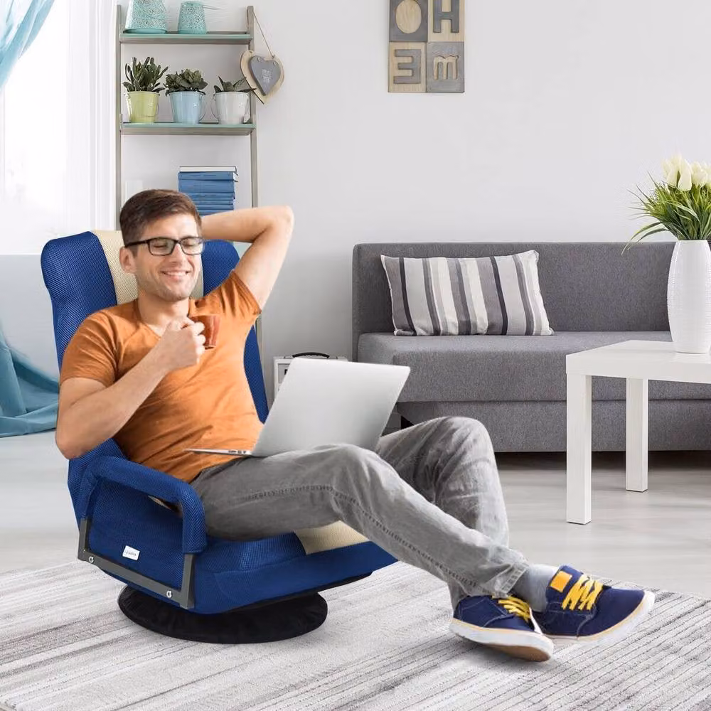 Costway Swivel Folding Floor Gaming Chair with 6-Position Adjustment in Navy Blue – 4
