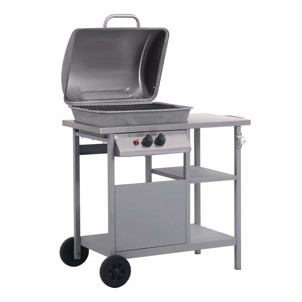 Berkfield Home Gas BBQ Grill with 3-Layer Side Table in Black and Silver – 2