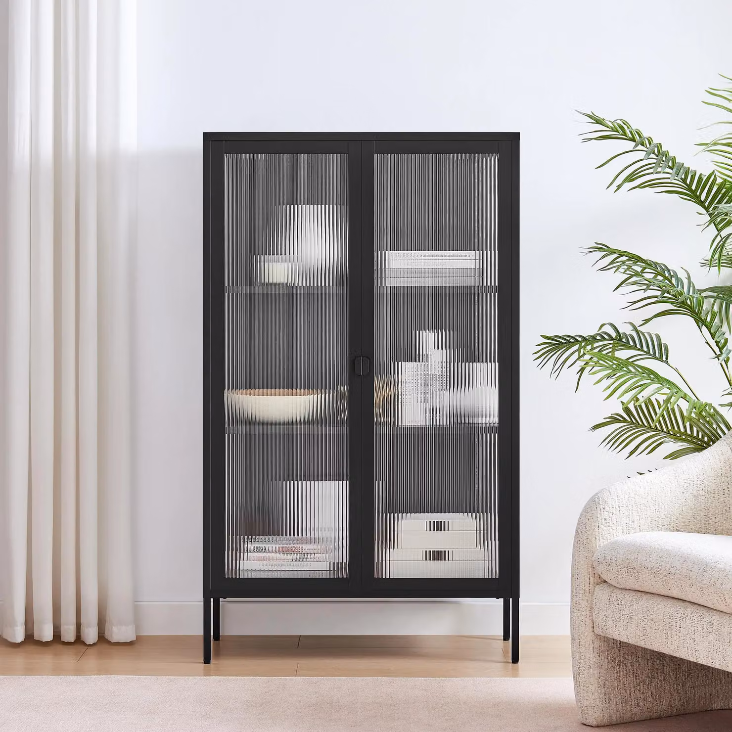 FurnitureboxUK Jia Black Metal and Glass Industrial Display Cabinet with Glass Doors – 2