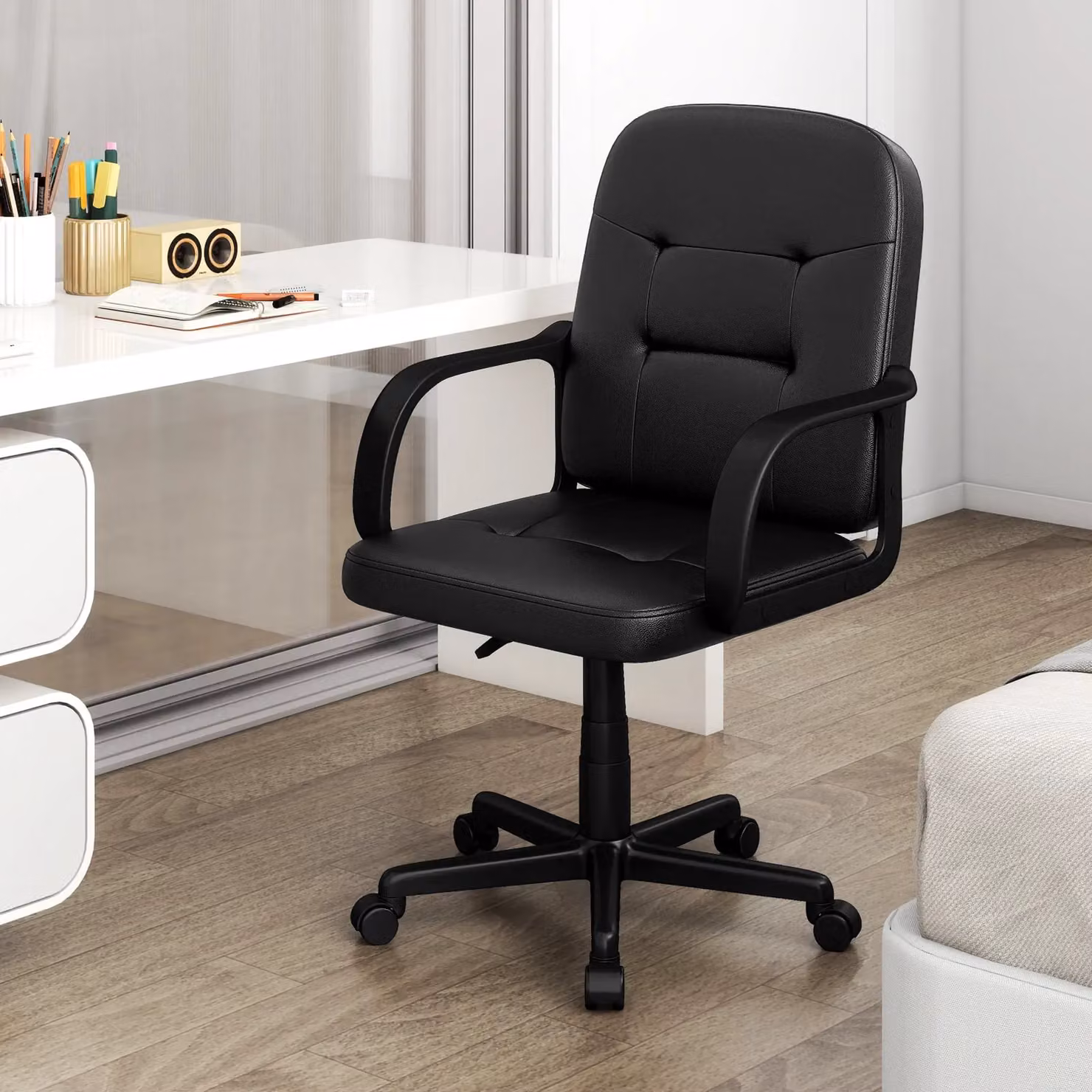 Costway Black PU Leather Executive Office Chair with Ergonomic Back and 360 Degree Swivel – 6