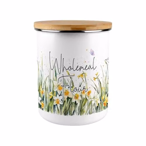Purely Home Wholemeal Flour Extra Large Canister Jar in Yellow and White Floral Daffodil Design