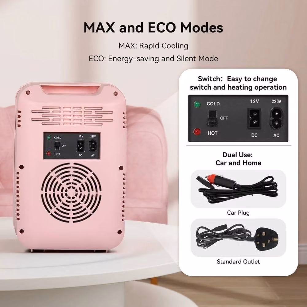 FLAVORA 4L Portable Mini Fridge with LED Mirror in Pink, W/D/H: 15 x 15 x 100 cm – 4