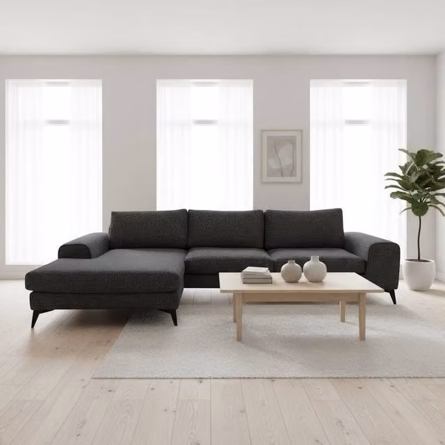 Abakus Direct Venice Chenille L-Shaped Corner Sofa in Black, Left Facing – 1