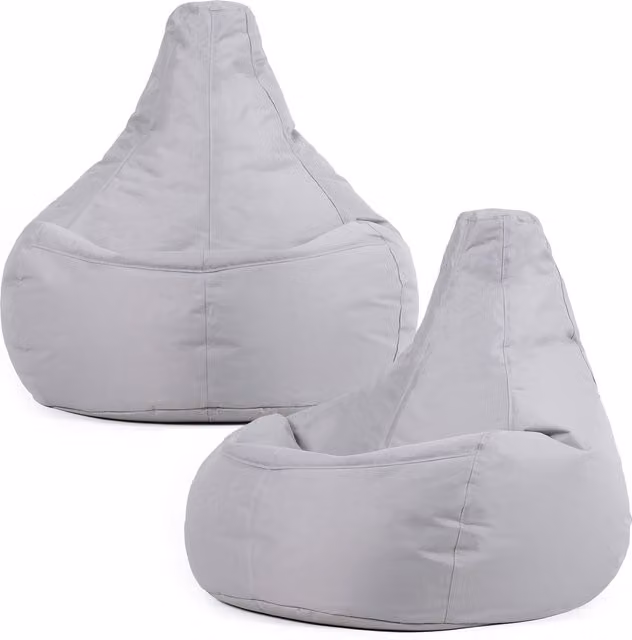ICON Set of 2 Modern Recliner Bean Bags for Indoor and Outdoor Use, Grey Fabric
