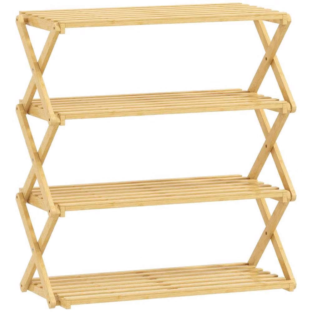 Wyld Haus Taseyo Sori Natural Bamboo 4 Tier Folding Shoe Rack in Brown – 3