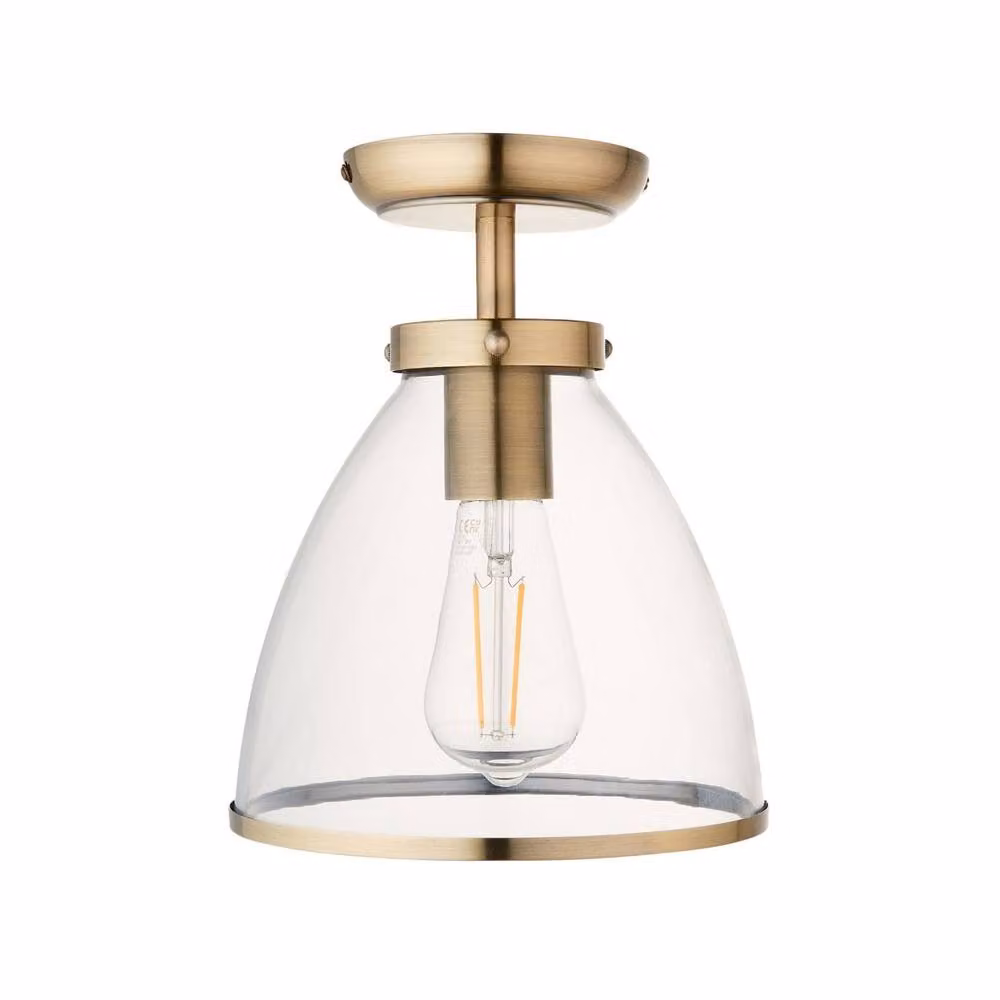 Pagazzi Brunswick Flush Ceiling Light in Antique Brass and Clear Glass – 3