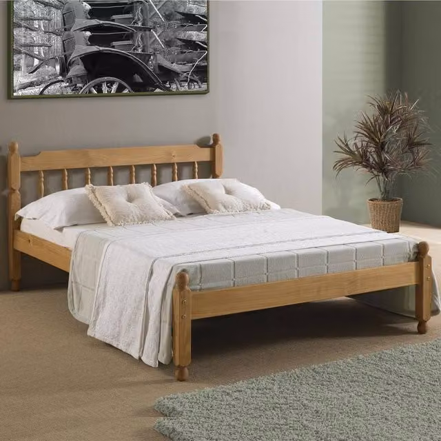 Amani Colonial Style Solid Wood Double Bed Frame in Natural Waxed Pine – 1