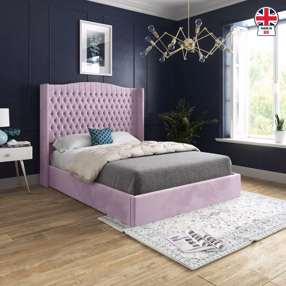 KDMD Stockport Pink Velvet Upholstered Chesterfield Bed Frame W/D/H: 200 x 120 x 137 cm – 3