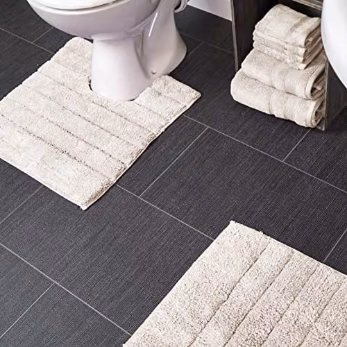 Allure Bath Fashions 2 Piece Ribbed Cotton Bath and Pedestal Toilet Mat Set in Beige – 2