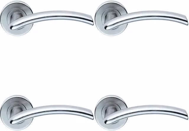 Loops 4 Pair Oval Shaped Arched Bar Handles with Concealed Fix Round Rose in Satin Chrome