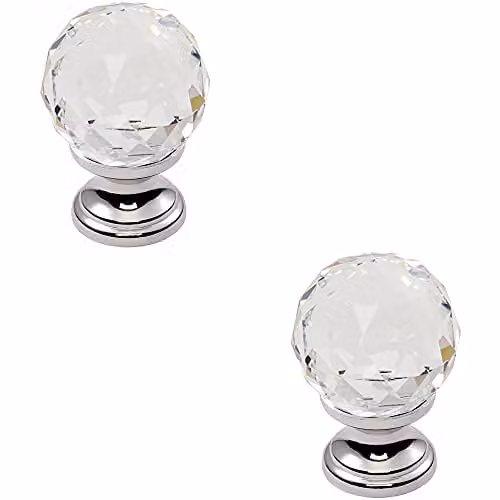 Loops 2 Pack Faceted Crystal Cupboard Door Knobs in Polished Chrome, 35mm Diameter