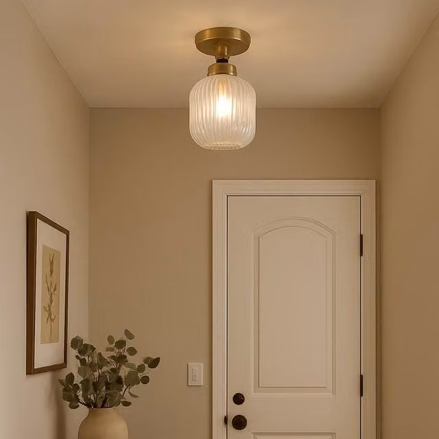 Pagazzi Design Riva Semi-Flush Ceiling Light in Gold and Antique Brass with Transparent Glass