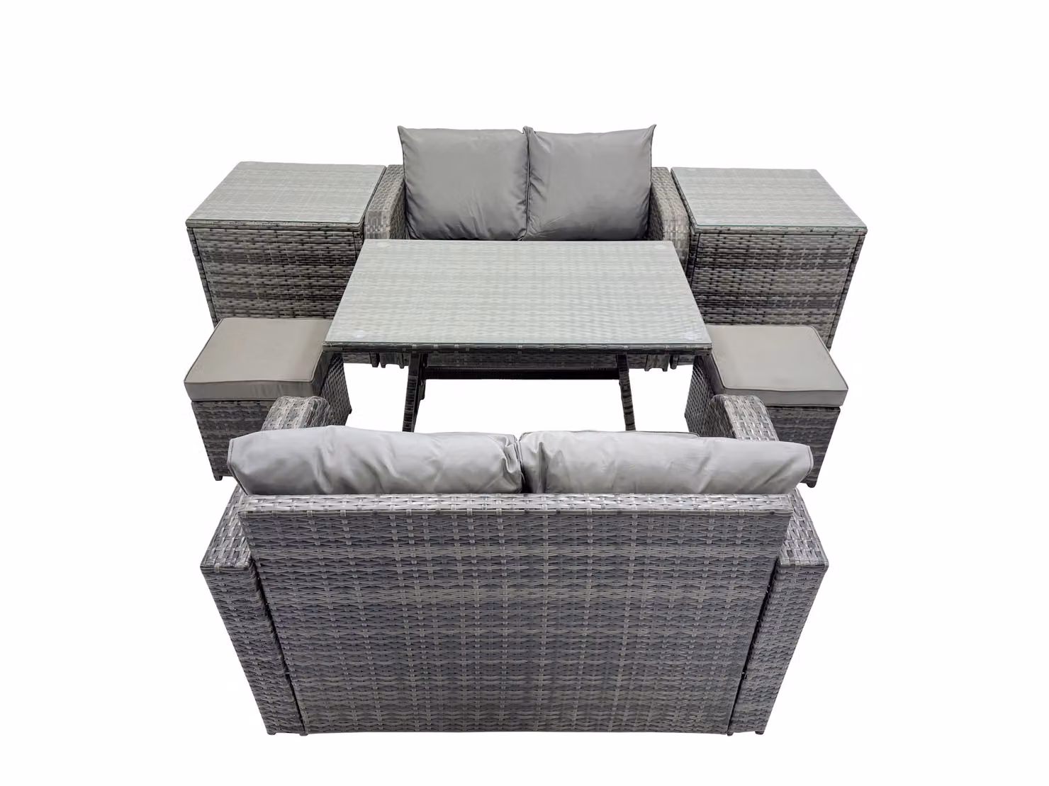 Fimous 6 Seater Rattan Dining Set with Oblong Table and 2 Side Tables in Dark Grey – 2