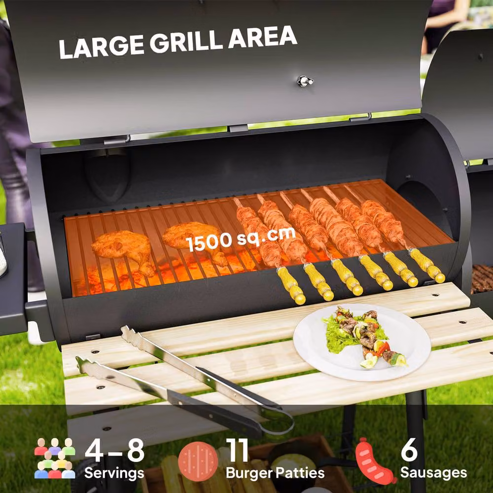 Rolipo Portable Charcoal BBQ Grill with Thermometer and Wheels, Black, W: 104 cm, D: 124 cm, H: 53 cm – 7