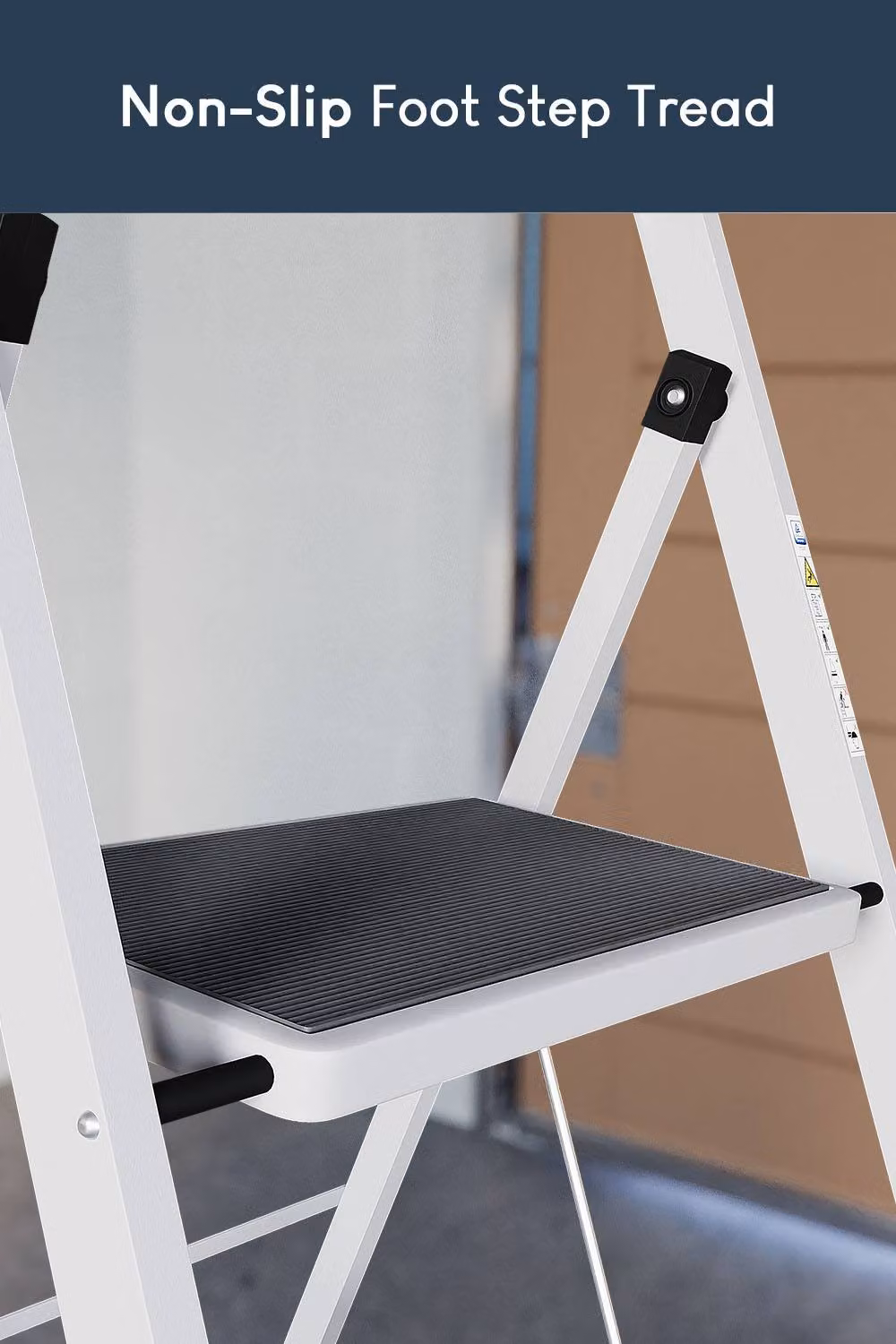 HD Designs 3 Step Folding Step Ladder with Anti-Slip Mat in White – 5
