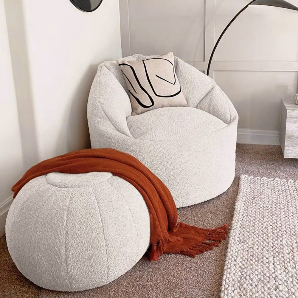 rucomfy Adult Indoor Bean Bag Chair in Cream Bouclé Fabric – 2
