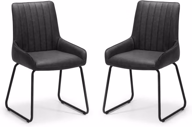 Cheshire Set of 2 Elegant Industrial Dining Chairs in Black Synthetic Leather with Metal Cantilever Base