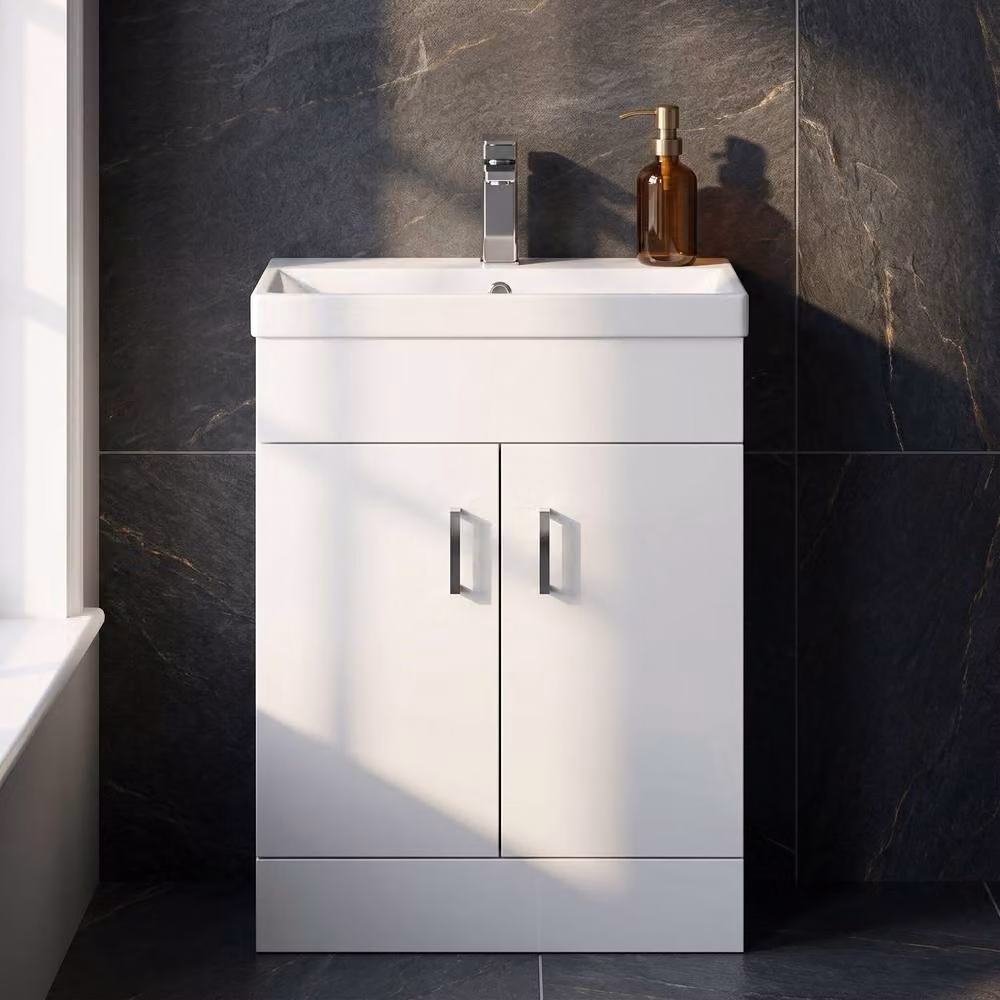 Balterley Gloss White Compact 2 Door Bathroom Vanity Basin Unit Width: 55 cm – 3
