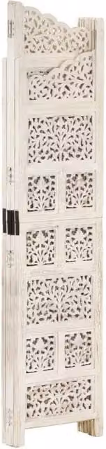 Berkfield Home Hand Carved 4-Panel Room Divider in White Solid Mango Wood W/H: 160 x 165 cm